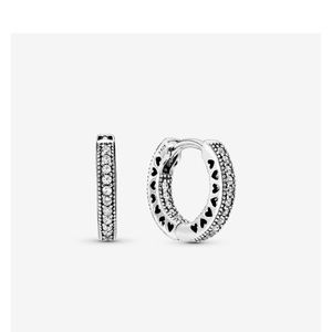 Pandora Pave heart hoop earrings 925